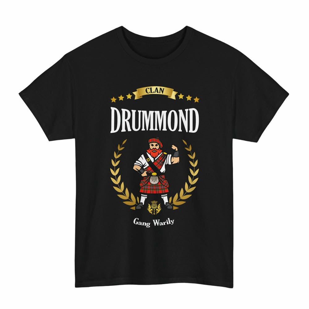ScotsTee Shop Scottish Drummond Clan Tartan T-Shirt - Motto Scotsman
