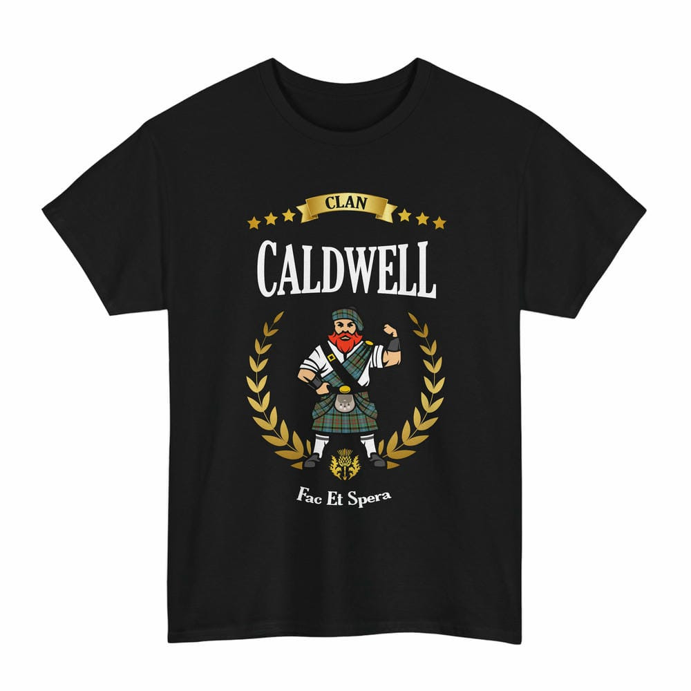 ScotsTee Shop Scottish Caldwell Clan Tartan T-Shirt - Motto Scotsman