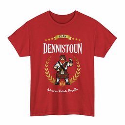 ScotsTee Shop Scottish Dennistoun Clan Tartan T-Shirt - Motto Scotsman