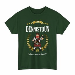 ScotsTee Shop Scottish Dennistoun Clan Tartan T-Shirt - Motto Scotsman