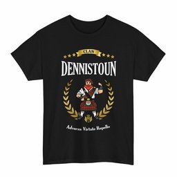 ScotsTee Shop Scottish Dennistoun Clan Tartan T-Shirt - Motto Scotsman