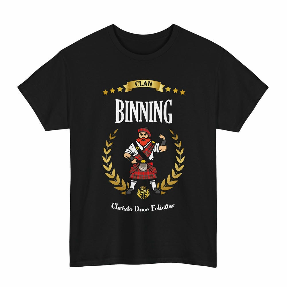 ScotsTee Shop Scottish Binning of Wallifoord Clan Tartan T-Shirt - Motto Scotsman