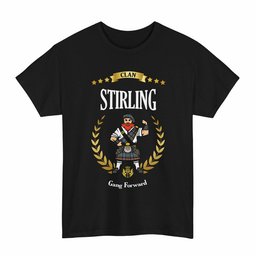 ScotsTee Shop Scottish Stirling (of Cadder-Present Chief) Clan Tartan T-Shirt - Motto Scotsman