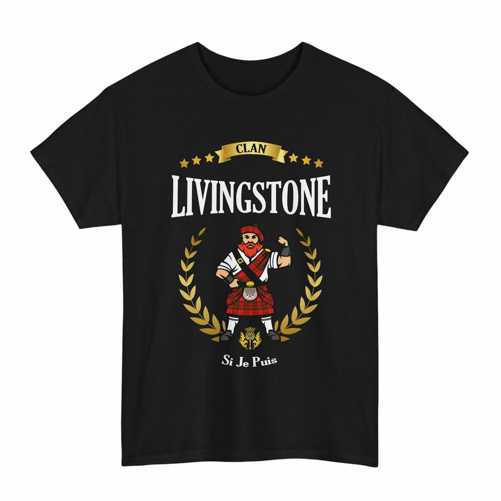 ScotsTee Shop Scottish Livingstone Clan Tartan T-Shirt - Motto Scotsman