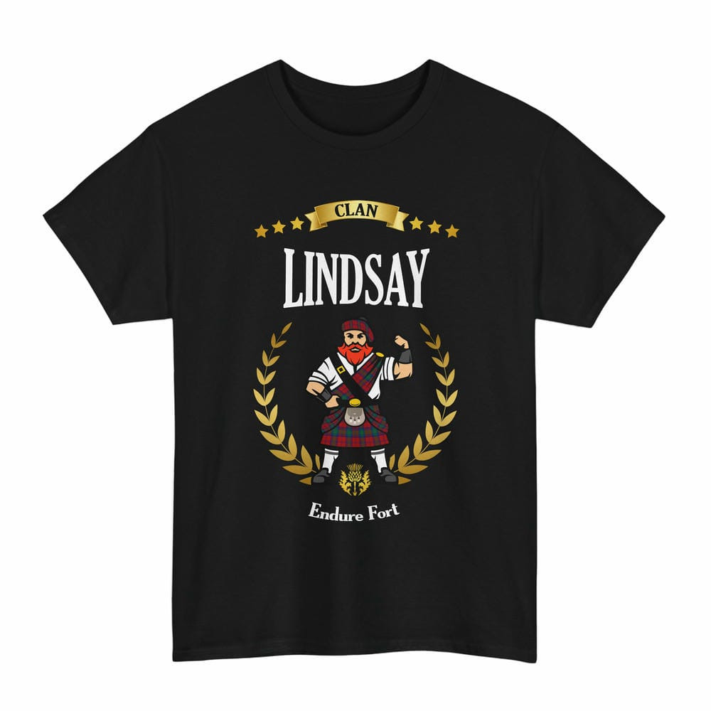 ScotsTee Shop Scottish Lindsay Clan Tartan T-Shirt - Motto Scotsman