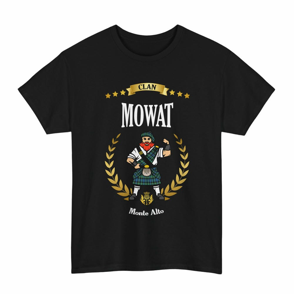ScotsTee Shop Scottish Mowat (of Inglistoun) Clan Tartan T-Shirt - Motto Scotsman