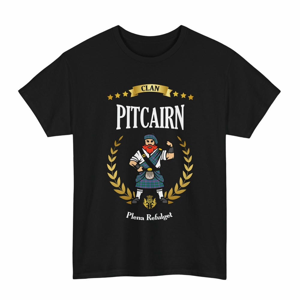 ScotsTee Shop Scottish Pitcairn Clan Tartan T-Shirt - Motto Scotsman