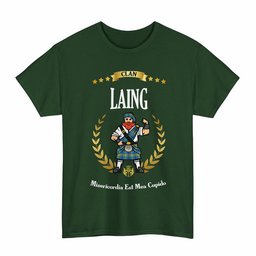 ScotsTee Shop Scottish Laing Clan Tartan T-Shirt - Motto Scotsman