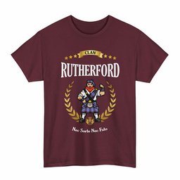 ScotsTee Shop Scottish Rutherford Clan Tartan T-Shirt - Motto Scotsman