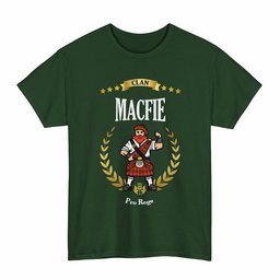 ScotsTee Shop Scottish MacFie (of Dreghorn) Clan Tartan T-Shirt - Motto Scotsman
