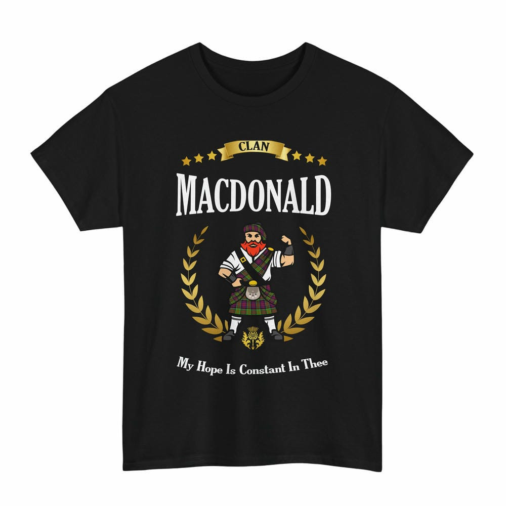 ScotsTee Shop Scottish MacDonald (Clan Ranald) Clan Tartan T-Shirt - Motto Scotsman