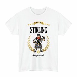 ScotsTee Shop Scottish Stirling (of Keir) Clan Tartan T-Shirt - Motto Scotsman