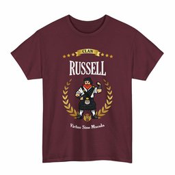 ScotsTee Shop Scottish Russell Clan Tartan T-Shirt - Motto Scotsman