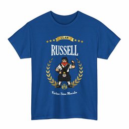 ScotsTee Shop Scottish Russell Clan Tartan T-Shirt - Motto Scotsman
