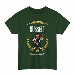 ScotsTee Shop Scottish Russell Clan Tartan T-Shirt - Motto Scotsman