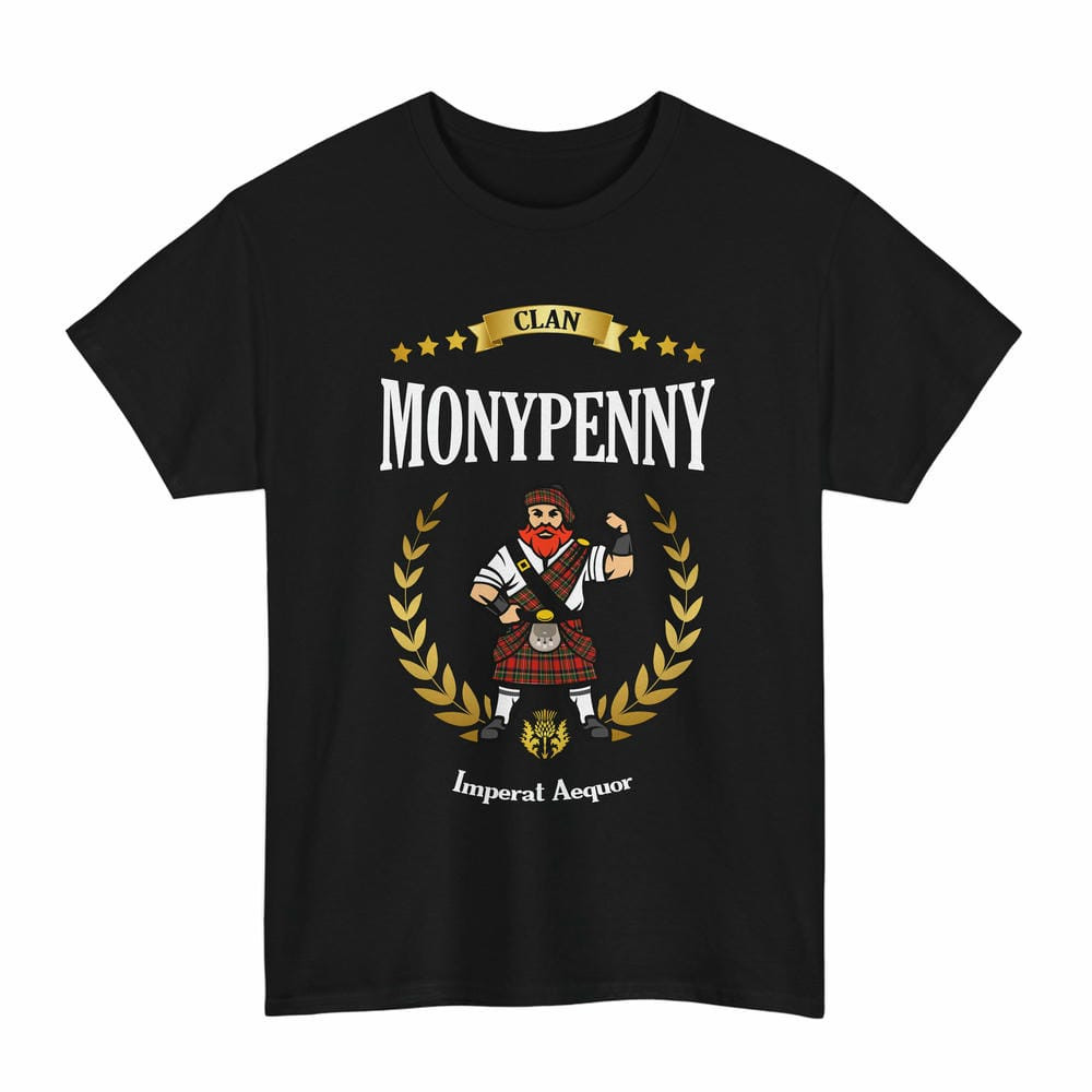 ScotsTee Shop Scottish Monypenny Clan Tartan T-Shirt - Motto Scotsman