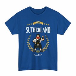 ScotsTee Shop Scottish Sutherland I Clan Tartan T-Shirt - Motto Scotsman