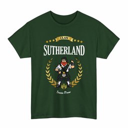 ScotsTee Shop Scottish Sutherland I Clan Tartan T-Shirt - Motto Scotsman