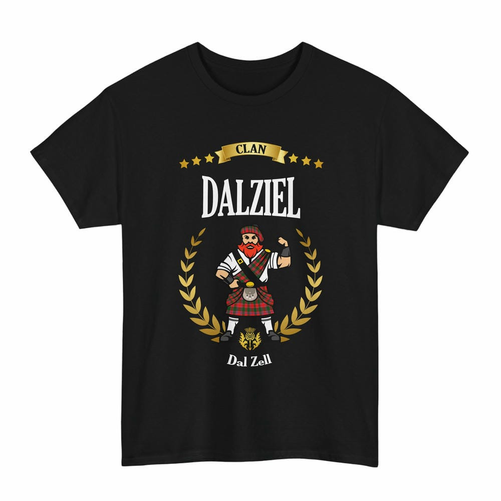 ScotsTee Shop Scottish Dalziel Clan Tartan T-Shirt - Motto Scotsman
