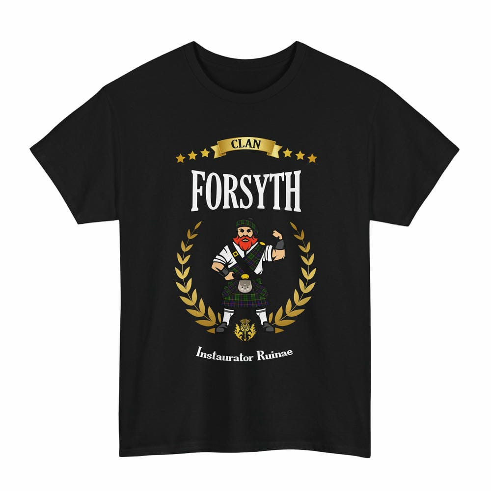 ScotsTee Shop Scottish Forsyth Clan Tartan T-Shirt - Motto Scotsman