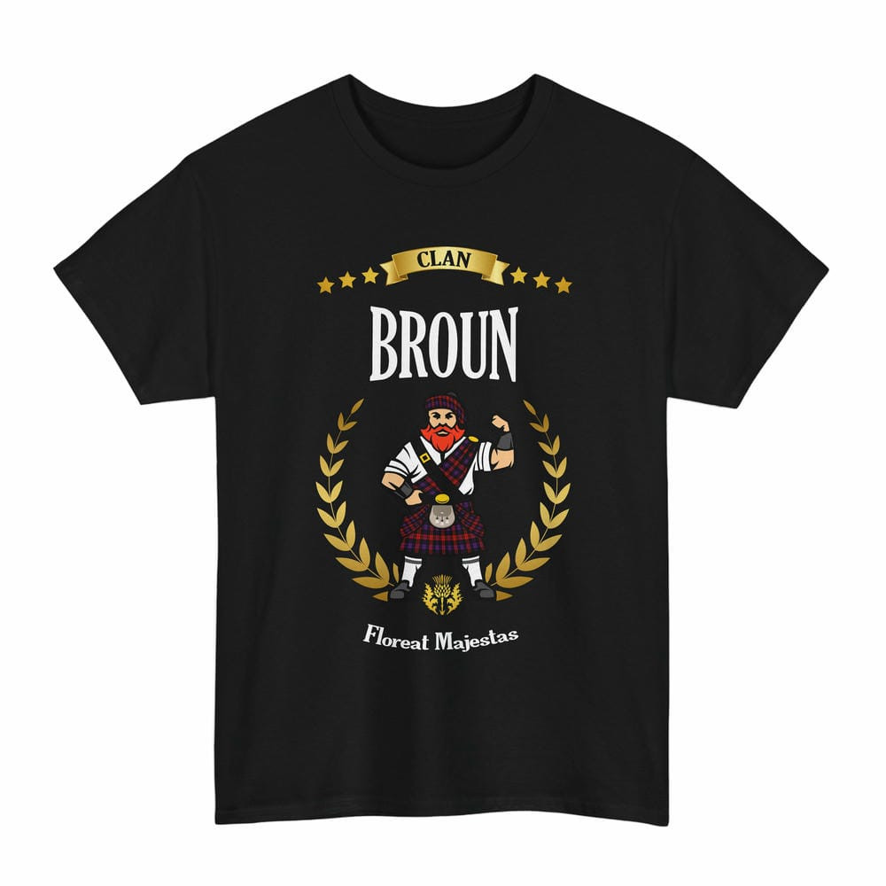 ScotsTee Shop Scottish Broun Clan Tartan T-Shirt - Motto Scotsman