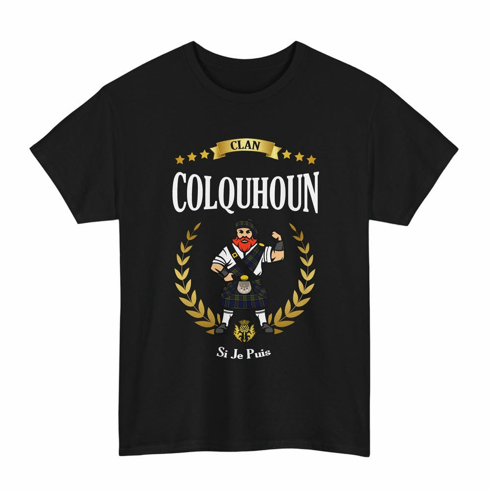 ScotsTee Shop Scottish Colquhoun Clan Tartan T-Shirt - Motto Scotsman