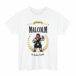 ScotsTee Shop Scottish Malcolm (or MacCallum) Clan Tartan T-Shirt - Motto Scotsman