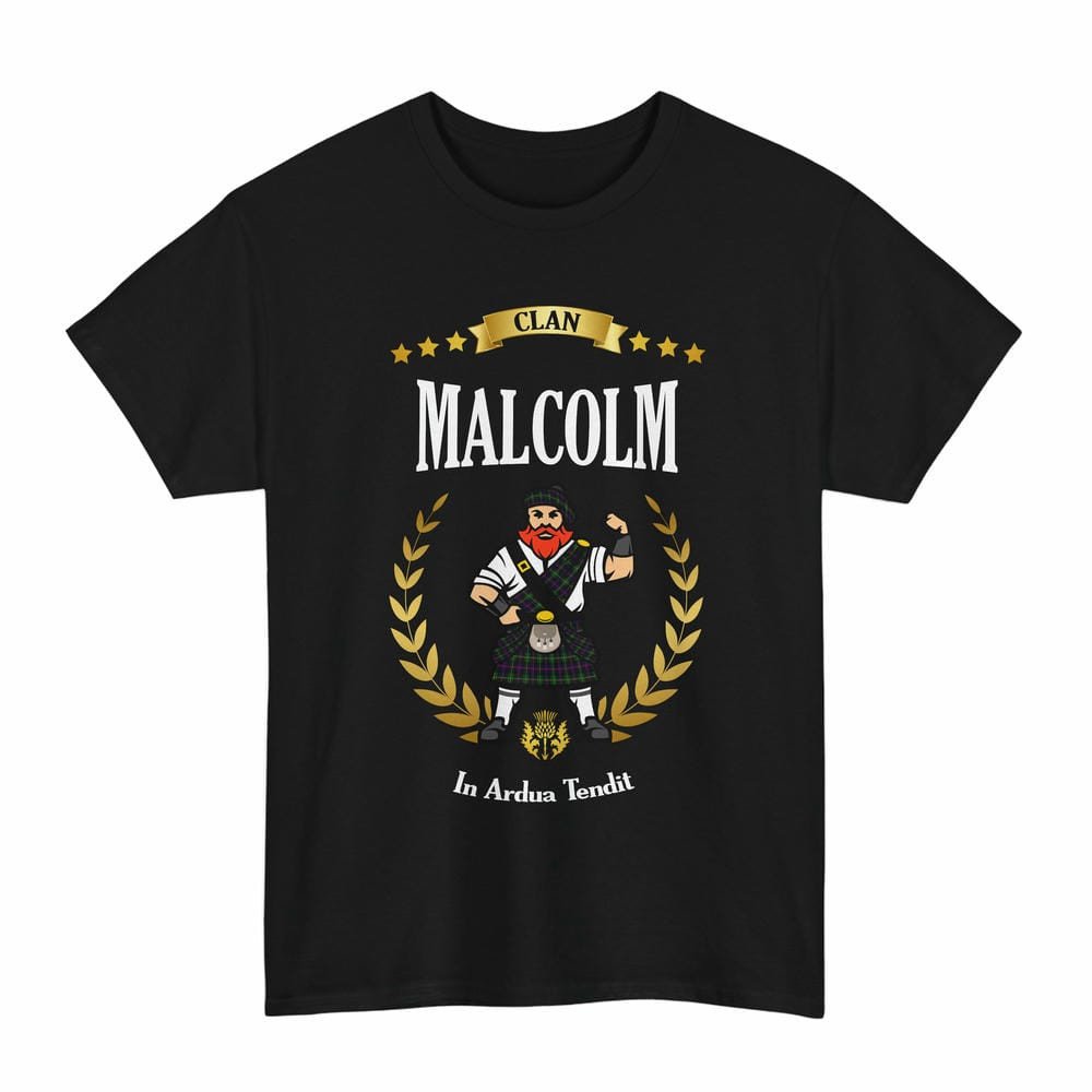 ScotsTee Shop Scottish Malcolm (or MacCallum) Clan Tartan T-Shirt - Motto Scotsman