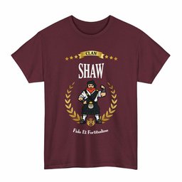 ScotsTee Shop Scottish Shaw (of Tordarroch) Clan Tartan T-Shirt - Motto Scotsman