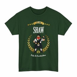 ScotsTee Shop Scottish Shaw (of Tordarroch) Clan Tartan T-Shirt - Motto Scotsman
