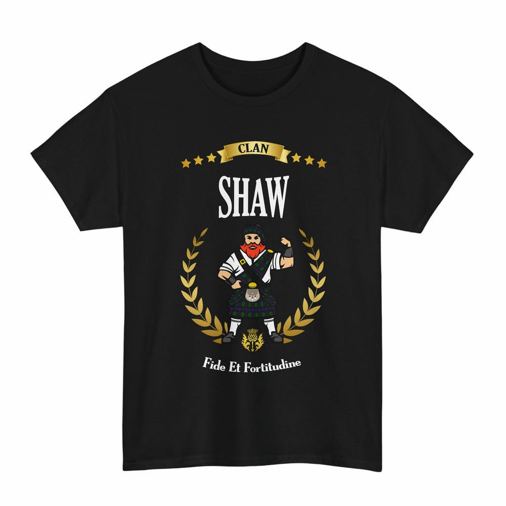 ScotsTee Shop Scottish Shaw (of Tordarroch) Clan Tartan T-Shirt - Motto Scotsman