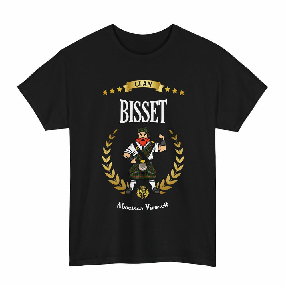 ScotsTee Shop Scottish Bisset Clan Tartan T-Shirt - Motto Scotsman