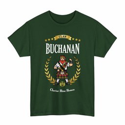 ScotsTee Shop Scottish Buchanan Clan Tartan T-Shirt - Motto Scotsman