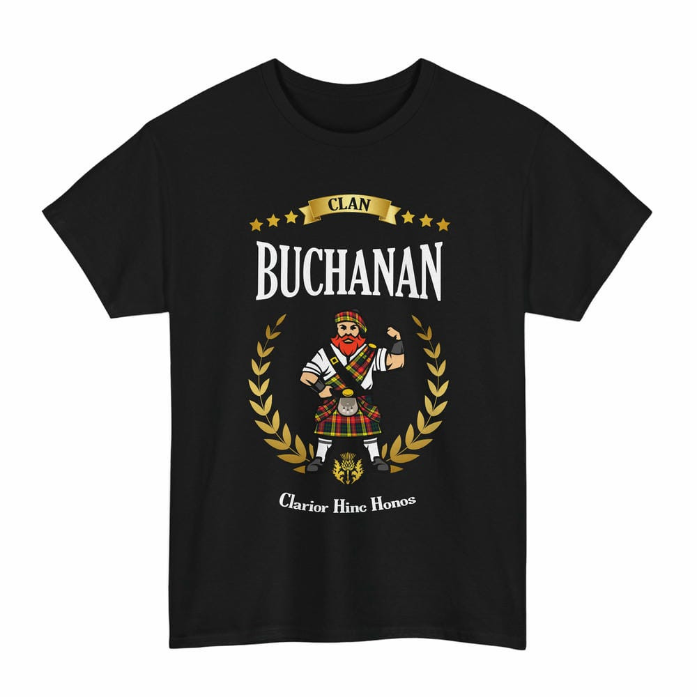 ScotsTee Shop Scottish Buchanan Clan Tartan T-Shirt - Motto Scotsman