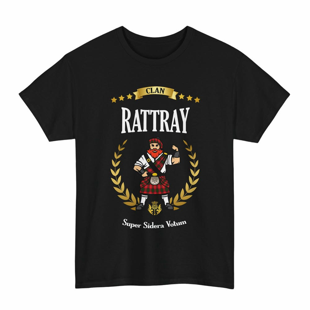 ScotsTee Shop Scottish Rattray Clan Tartan T-Shirt - Motto Scotsman