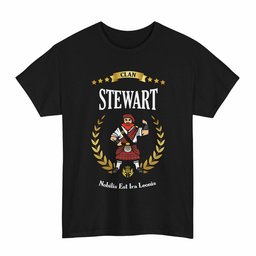 ScotsTee Shop Scottish Stewart (Stuart) of Bute Clan Tartan T-Shirt - Motto Scotsman