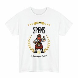 ScotsTee Shop Scottish Spens (or Spence) Clan Tartan T-Shirt - Motto Scotsman