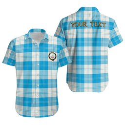 ScotsTee Shop Scottish Erskine Blue Clan Crest Personalized Tartan Short Sleeve Shirt