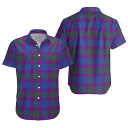 ScotsTee Shop Scottish Lang (Laing) Modern Clan Crest Personalized Tartan Short Sleeve Shirt