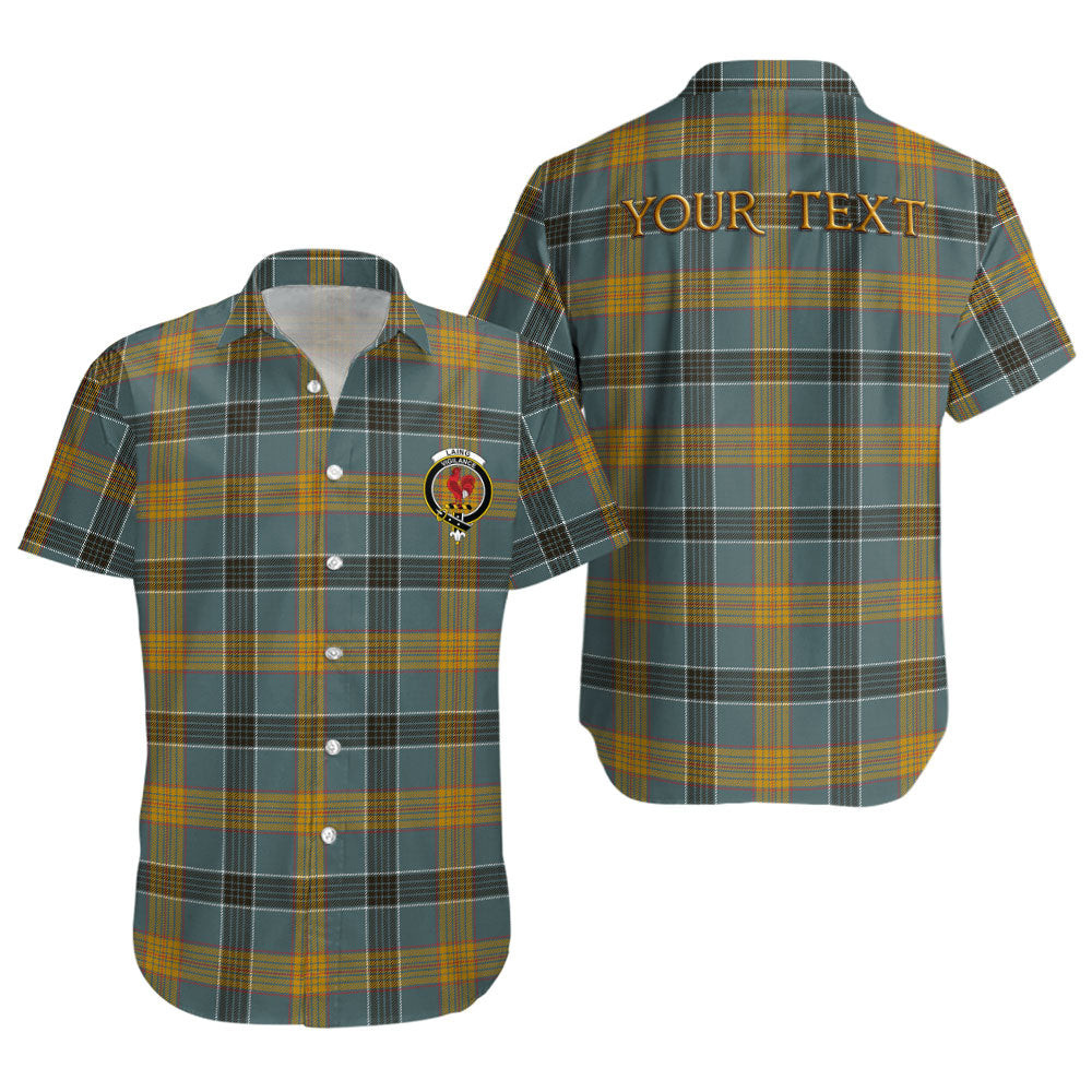 ScotsTee Shop Scottish Laing (Lang) Weathered Clan Crest Personalized Tartan Short Sleeve Shirt