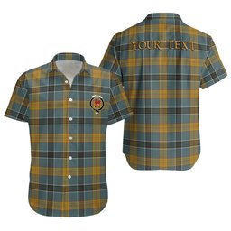 ScotsTee Shop Scottish Laing (Lang) Weathered Clan Crest Personalized Tartan Short Sleeve Shirt