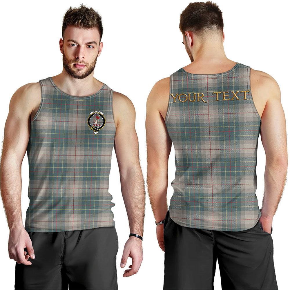 ScotsTee Shop Scottish Brodie Silver (Brodie Muted) Weathered Clan Crest Personalized Tartan Tank Top for Men