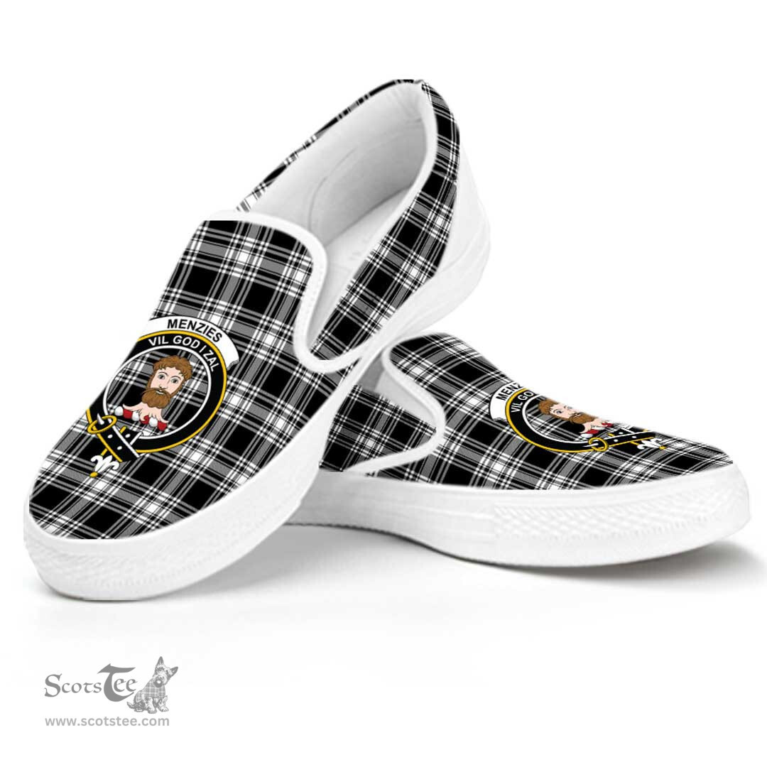 ScotsTee Shop Scottish Menzies Black & White Modern Clan Crest Tartan Slip-on Shoes