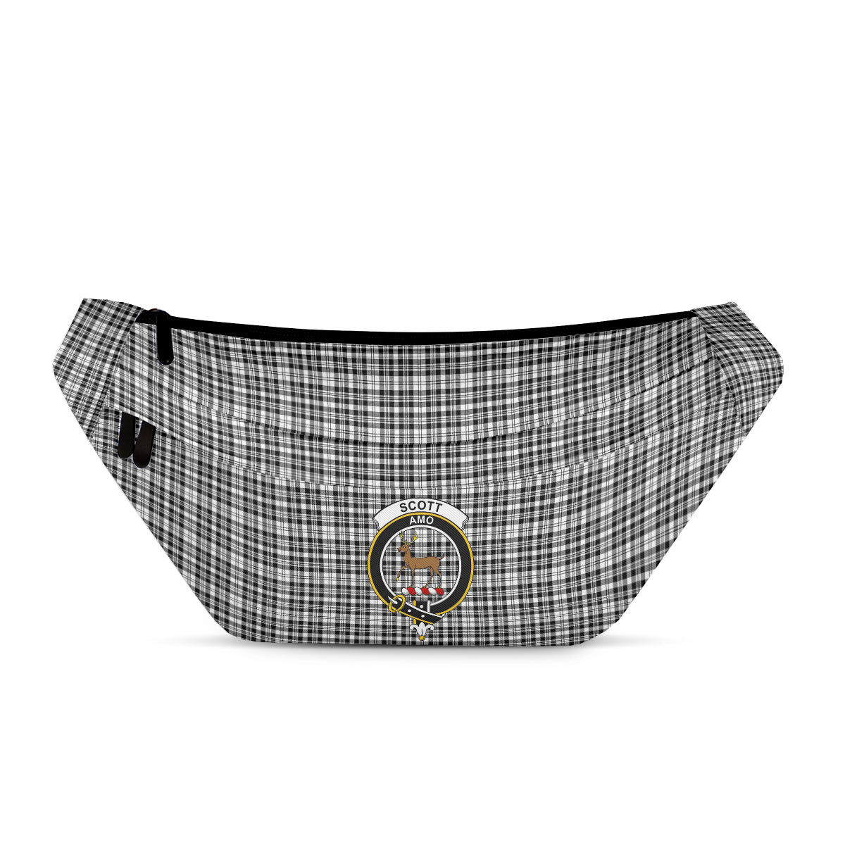 ScotsTee Shop Scottish Scott Black White Clan Crest Tartan Fanny Pack Plaid Waist Bag