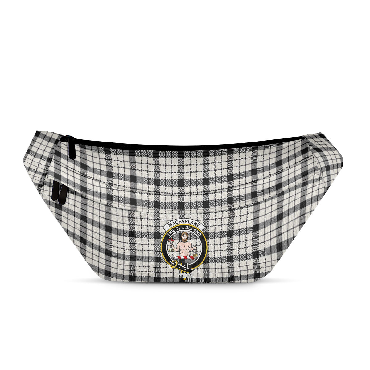 ScotsTee Shop Scottish MacFarlane Black White Modern Clan Crest Tartan Fanny Pack Plaid Waist Bag