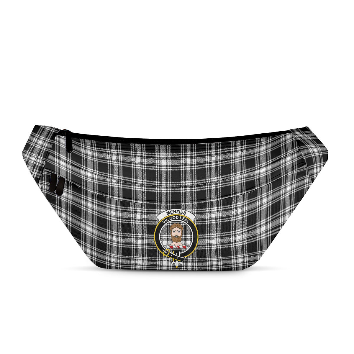 ScotsTee Shop Scottish Menzies Black & White Modern Clan Crest Tartan Fanny Pack Plaid Waist Bag