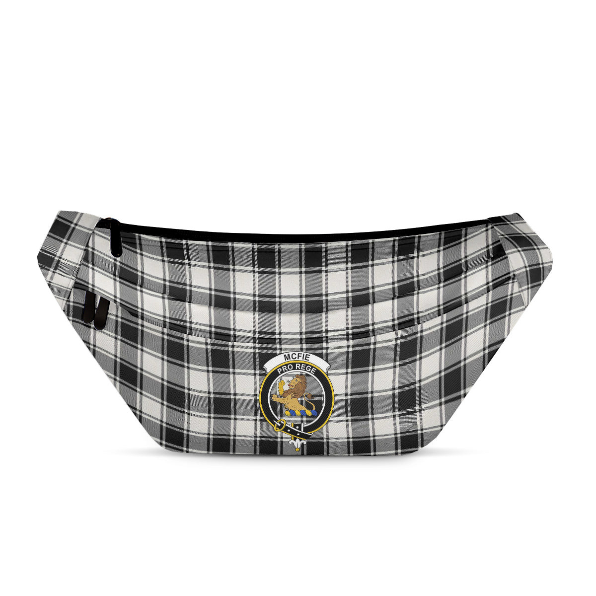 ScotsTee Shop Scottish McFie Black & White Modern Clan Crest Tartan Fanny Pack Plaid Waist Bag