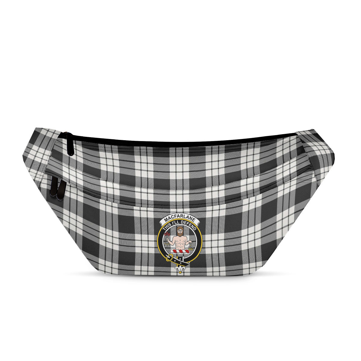 ScotsTee Shop Scottish MacFarlane Black White Clan Crest Tartan Fanny Pack Plaid Waist Bag