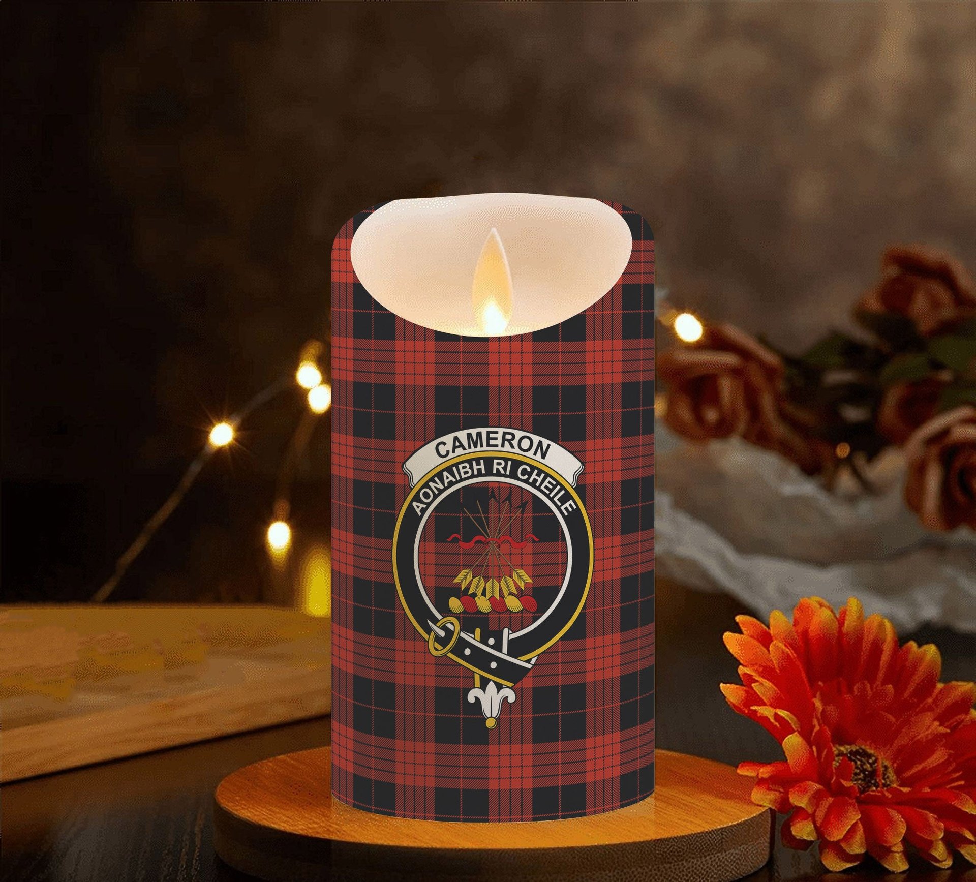 ScotsTee Shop Scottish Cameron Black and Red Ancient Crest Tartan Flameless Candles