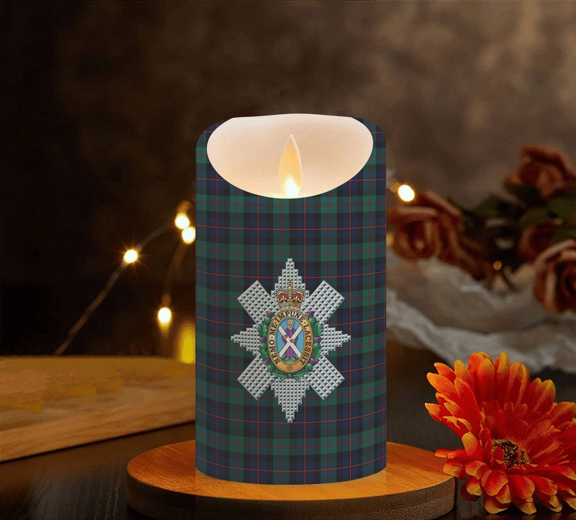 ScotsTee Shop Scottish Black Watch Coarse Kilt Modern Crest Tartan Flameless Candles